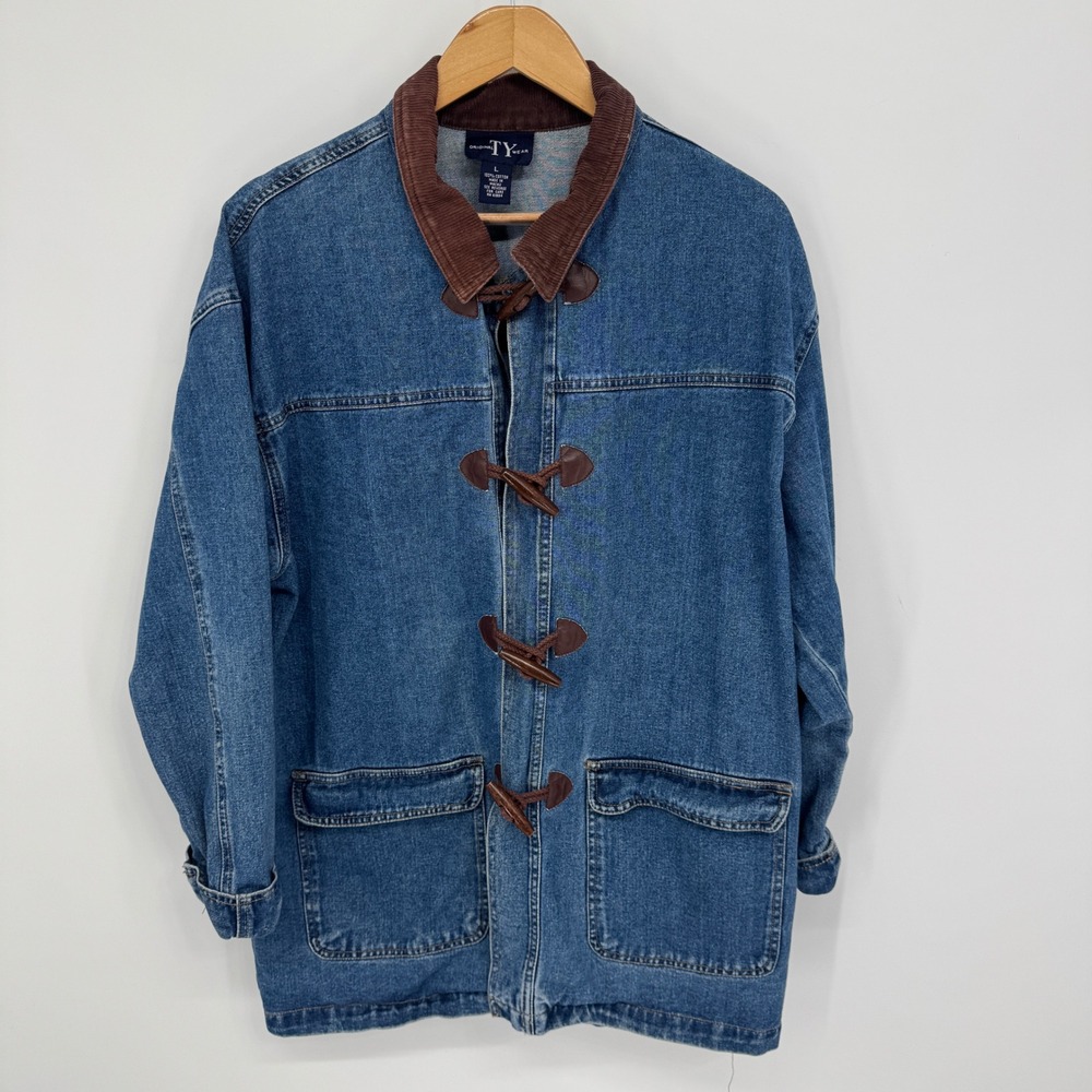 Original TY Wear Denim Barn Jacket Women L Corduroy Toggle Chore Utility Coat
